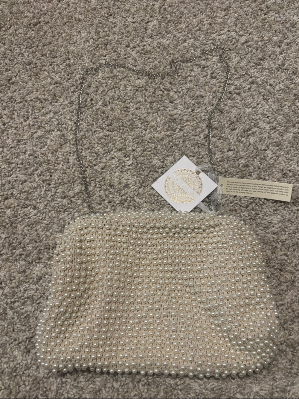 NWT From India to You Pearl Beaded Evening Clutch with Chain Strap